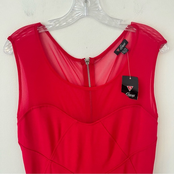 Guess SL Hedy Fitted Paneled Sleeveless Dress Red Mesh Accent (U1-2) - Picture 3 of 14